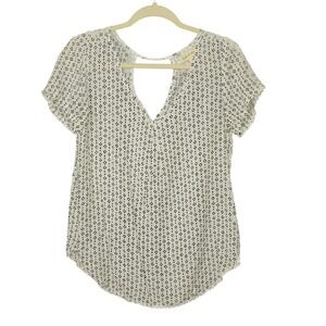 Cloth & Stone Blouse Women's White & Blue Open Back Diamond Print, S